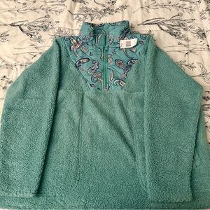 Vera Bradley Beryl Green Paisley Teddy Fleece Pullover